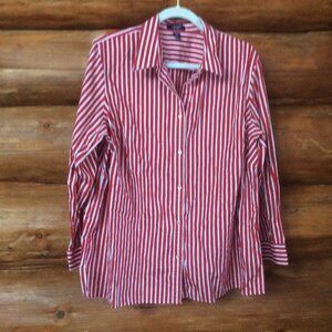 Chaps Red and White Striped Button-Down Shirt Size 2X